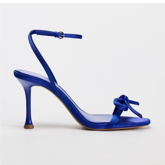 NWT. Zara Blue Stiletto Heeled Sandals with Bow. Size 8. - Picture 1 of 8